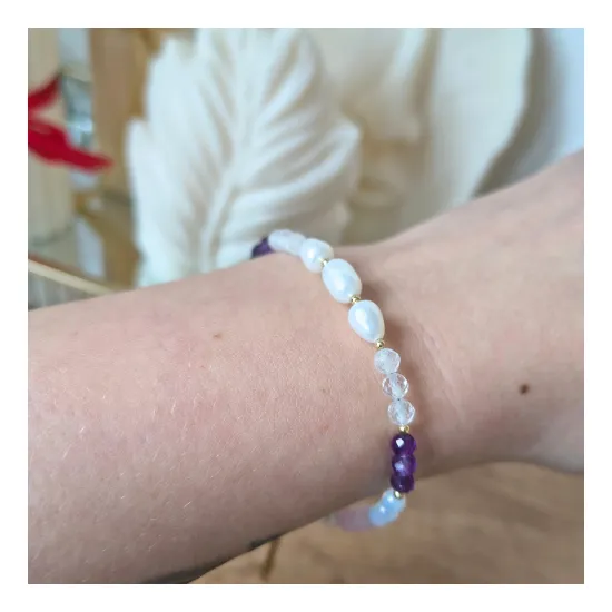 Bransoletka Perła Opal Kwarc Różowy Ametyst talizman amulet kobiecość oczyszczenie spokój